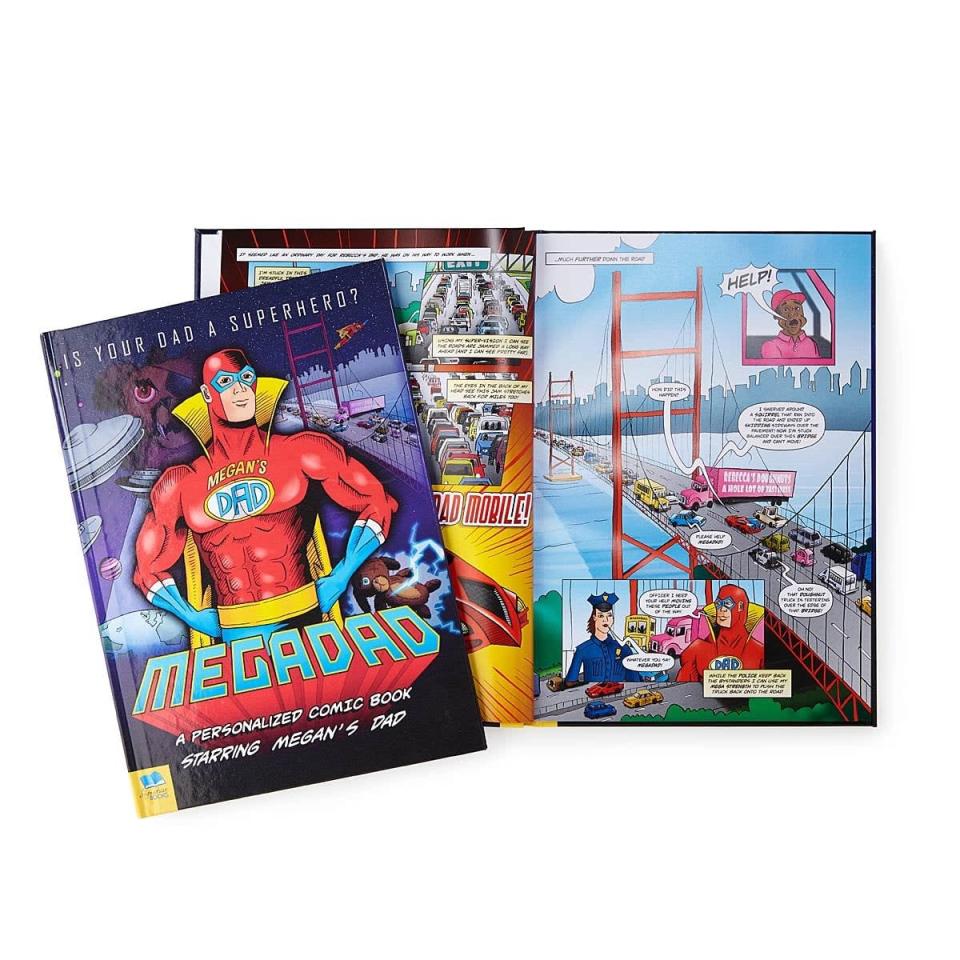 <p>If your dad is your superhero, let him know with this is creative <span>Mega Dad Personalized Comic Book</span> ($40). It's a great gift for dad's who love all things comics and such a cute find to give on behalf of your little ones. Choose the skin tone, add the kids' names, and a personalized message.</p>
