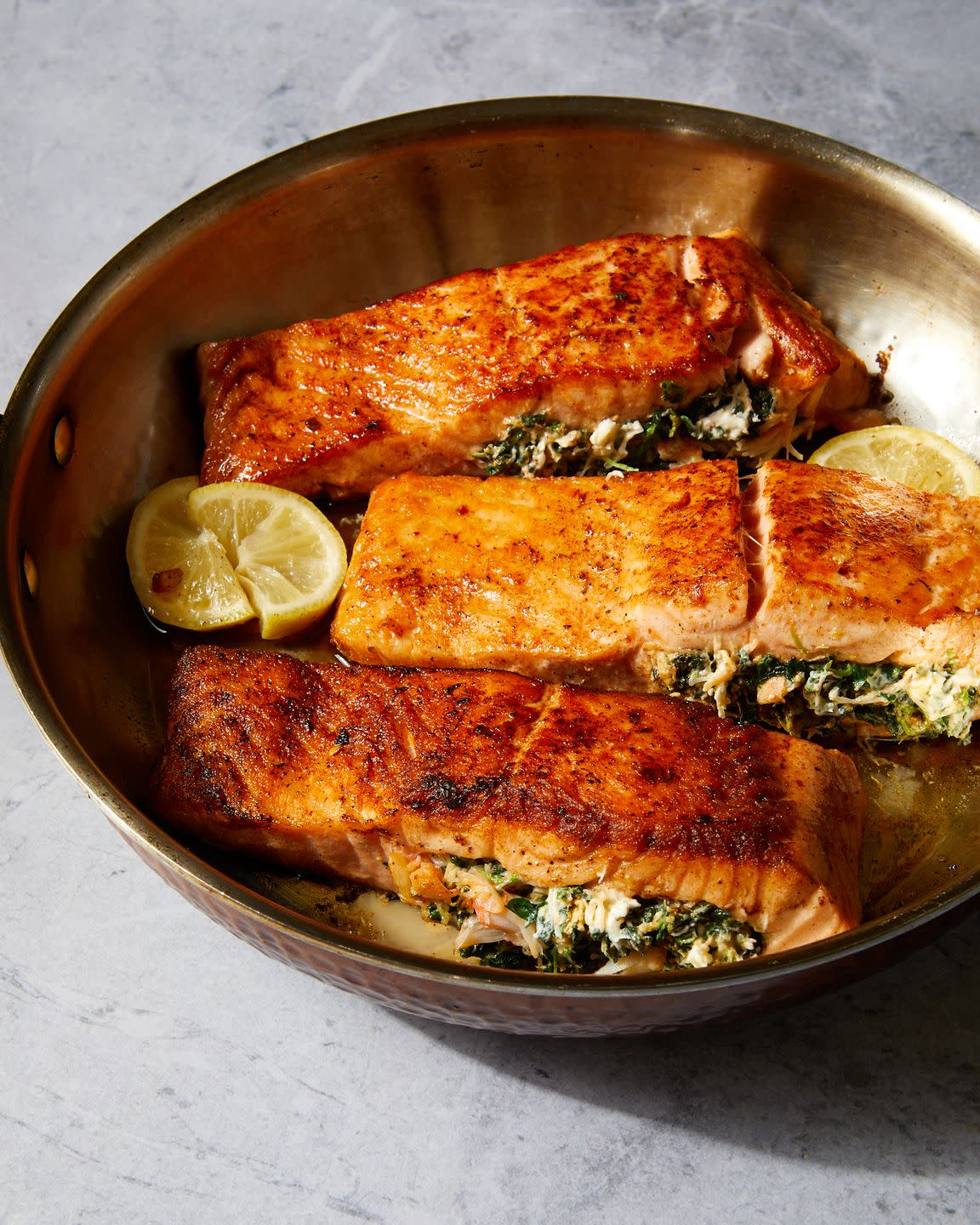 creamy cajun stuffed salmon