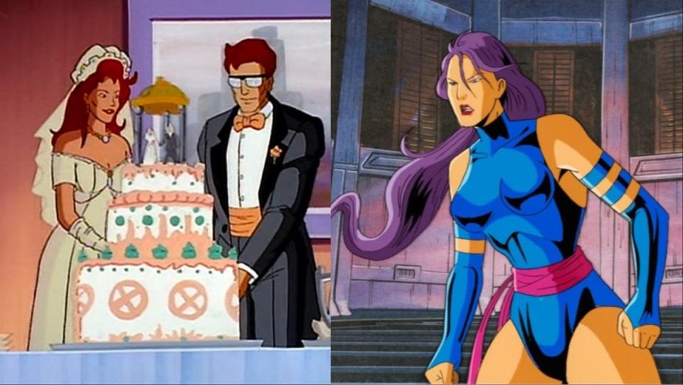 The wedding of Scott Summer and Jean Grey from the X-Men: The Animated Series episode "Beyond Good and Evil," which also features Psylocke.