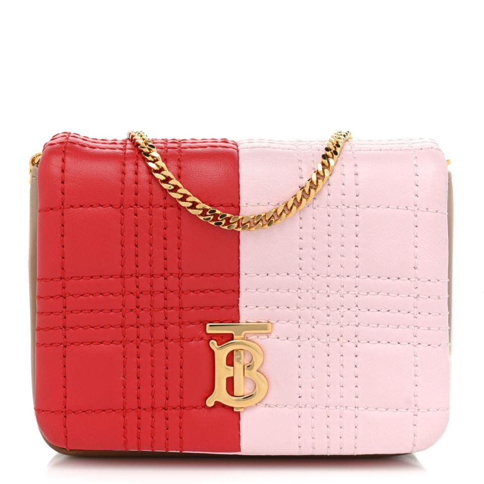 <p><a href="https://go.redirectingat.com?id=74968X1596630&url=https%3A%2F%2Fwww.fashionphile.com%2Fp%2Fburberry-lambskin-quilted-micro-tri-color-lola-bag-red-pink-tan-1210648&sref=https%3A%2F%2F" rel="nofollow noopener" target="_blank" data-ylk="slk:Shop Now;elm:context_link;itc:0;sec:content-canvas" class="link ">Shop Now</a></p><p>BURBERRY Lambskin Quilted Micro Tri-Color Lola Bag Red Pink Tan</p><p>fashionphile.com</p><p>$510.00</p>