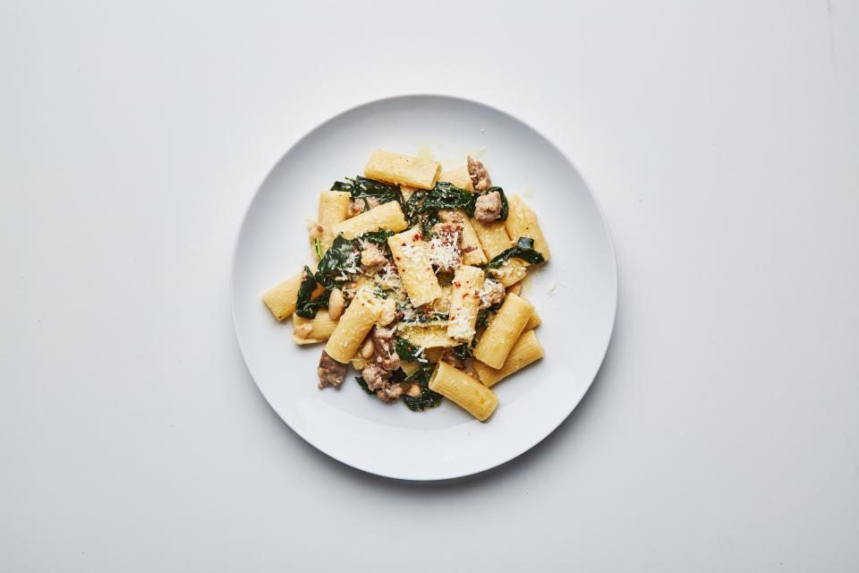 Rigatoni with Sausage, Beans, and Greens