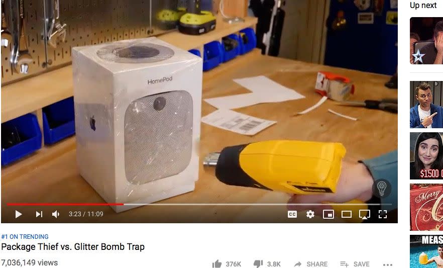 This isn't an package for an Apple HomePod. It's actually a glitter bomb created by a man upset someone stole his Amazon package.