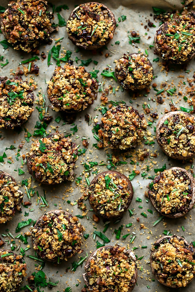 Vegan Walnut, Sage and Cranberry Stuffed Mushrooms recipe (Blissful Basil)