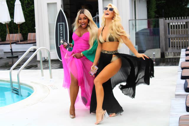 <p>Pixie Productions</p> Phaedra Parks and Gretchen Rossi at The Montauk Beach House pool. Photo by Pixie Productions.