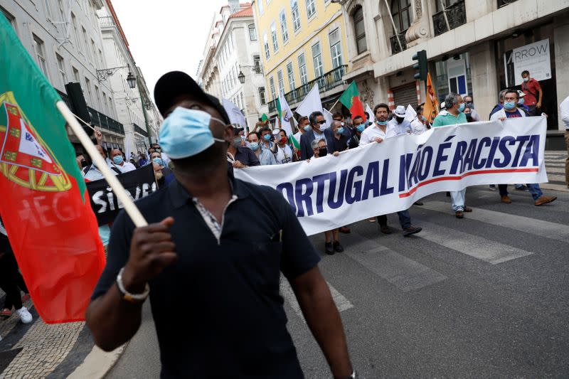 Supporters of Portugal's far-right Chega protest in Lisbon