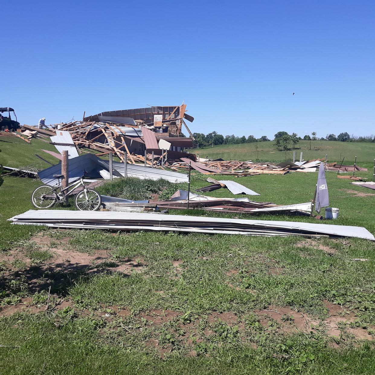 A building was destroyed by a tornado near Navarino near the border of Shawano and Outagamie counties on June 15.