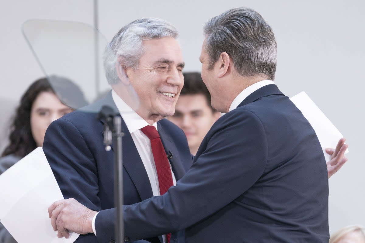 Labour leader Sir Keir Starmer (right) and former Prime Minister Gordon Brown greet each other (Danny Lawson/PA) (PA Wire)