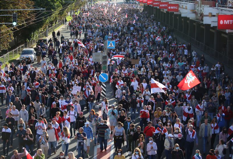 Belarusian opposition supporters protest against presidential election results in Minsk