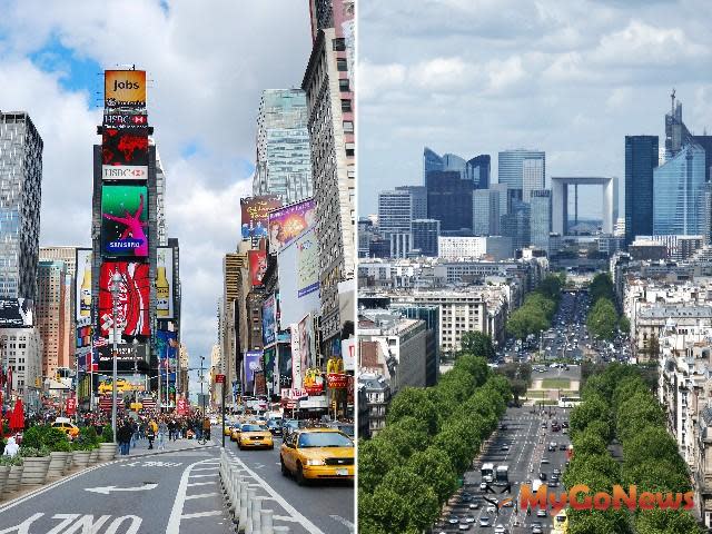 ▲巴黎香榭麗舍大道(右)、紐約第五大道(左)都是城市中軸線，是交通重要幹道，路段旁的商用不動產房價/租金都是區域指標。