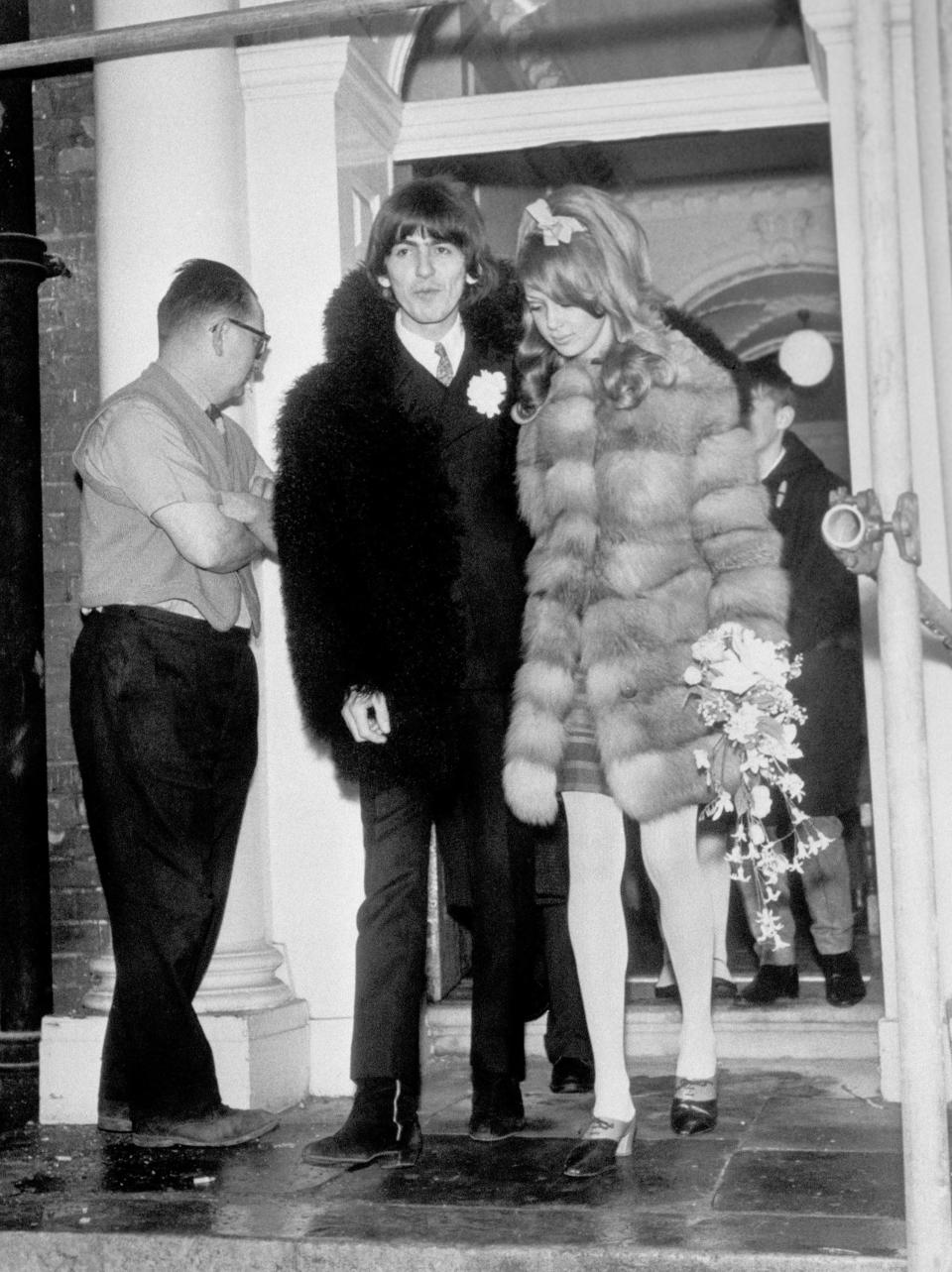 George Harrison and Pattie Boyd in their Mary Quant wedding coats, 1966