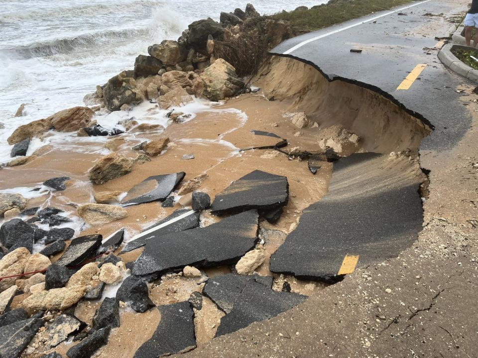 Part of A1A collapses in Flagler Beach due to Tropical Storm Nicole.