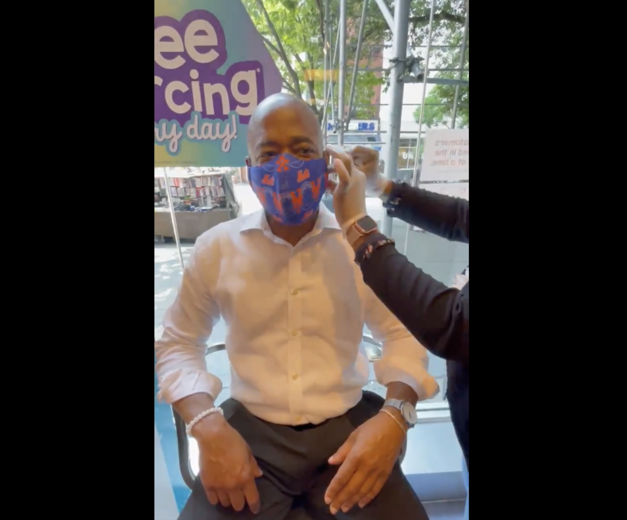 Eric Adams got his ears pierced following a promise he made to a young supporter after winning the Democrat primary in the New York City Mayoral race (Eric Adams/Twitter)