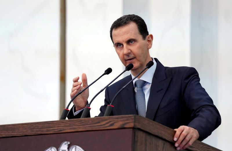 FILE PHOTO: Syria's President Bashar al-Assad addresses the new members of parliament in Damascus