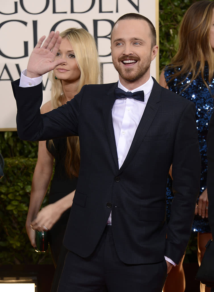 Aaron Paul arrives at the 70th Annual Golden Globe Awards at the Beverly Hilton in Beverly Hills, CA on January 13, 2013.