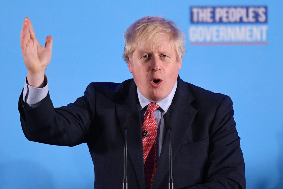 Boris Johnson hails a political "earthquake" after securing a sweeping election win. (Photo by DANIEL LEAL-OLIVAS / AFP) (Photo by DANIEL LEAL-OLIVAS/AFP via Getty Images)