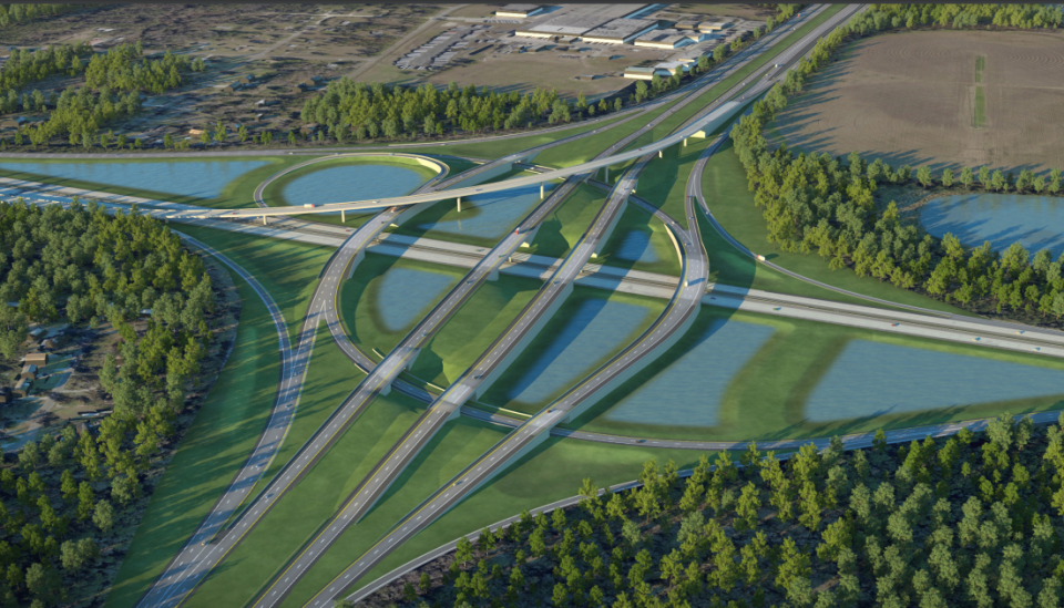 A rendering by the state Department of Transportation shows what the highway interchange on the Northside of Jacksonville will look like when it's finished. The interchange handles traffic where Interstate 95 meets Interstate 295 a couple of miles south of Jacksonville International Airport.