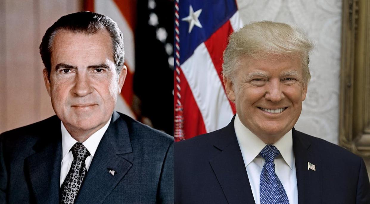 Richard Nixon and Donald Trump may seem similar, but they have key differences. Official White House portraits, <a href="http://creativecommons.org/licenses/by-nd/4.0/" rel="nofollow noopener" target="_blank" data-ylk="slk:CC BY-ND;elm:context_link;itc:0;sec:content-canvas" class="link ">CC BY-ND</a>