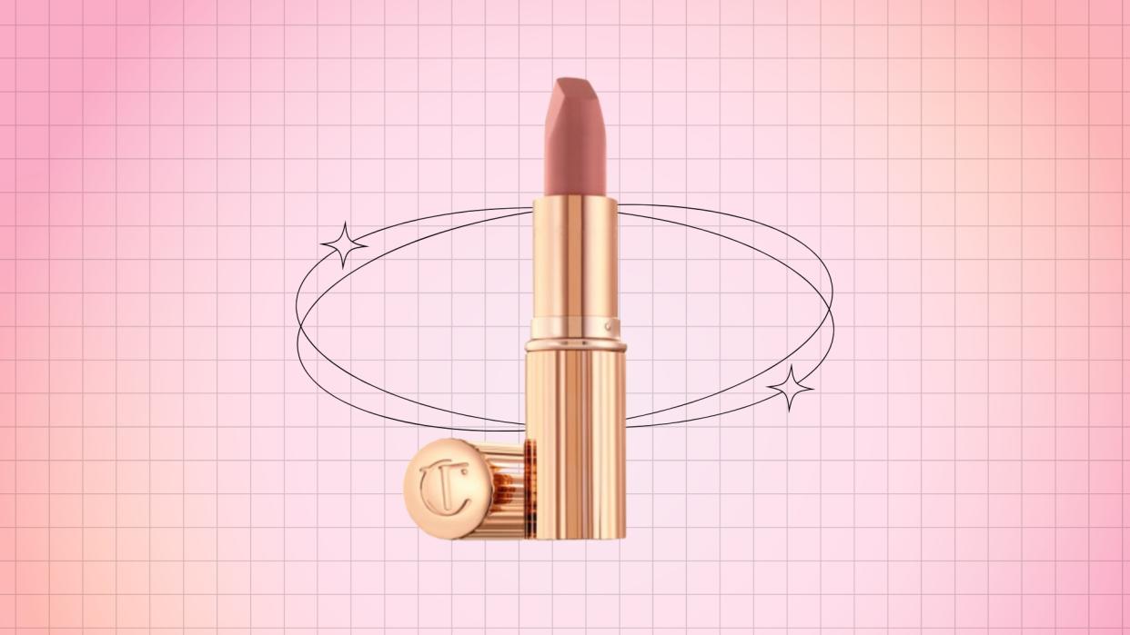  Charlotte Tilbury Pillow Talk lipstick/ in a pink and orange template 