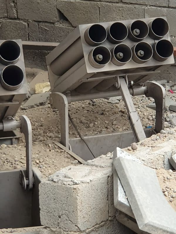 Katyusha rocket launchers found by the Iraqi Army, are seen in Umm al-Izam