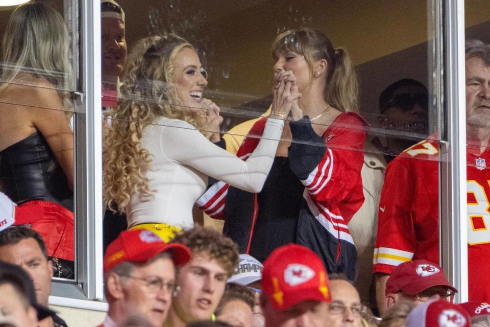 During “Thursday Night Football,” Brittany Mahomes, left, and Taylor Swift were dubbed “NFL besties.” Emily Curiel/ecuriel@kcstar.com