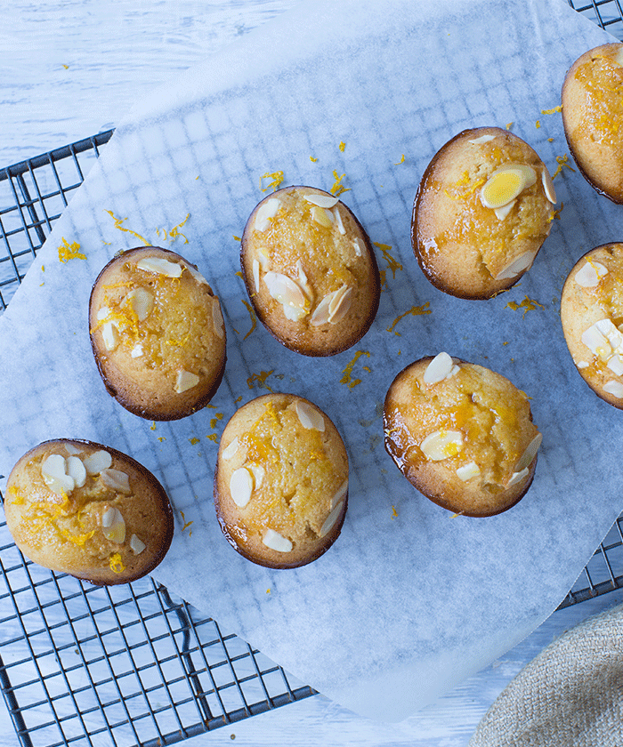 Orange and almond friands with orange syrup