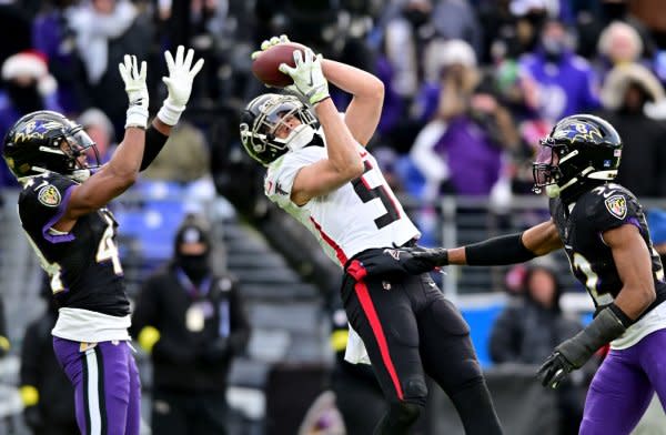 Wide receiver Drake London (5) and the Atlanta Falcons will battle the Tampa Bay Buccaneers on Sunday in Tampa, Fla. File Photo by David Tulis/UPI