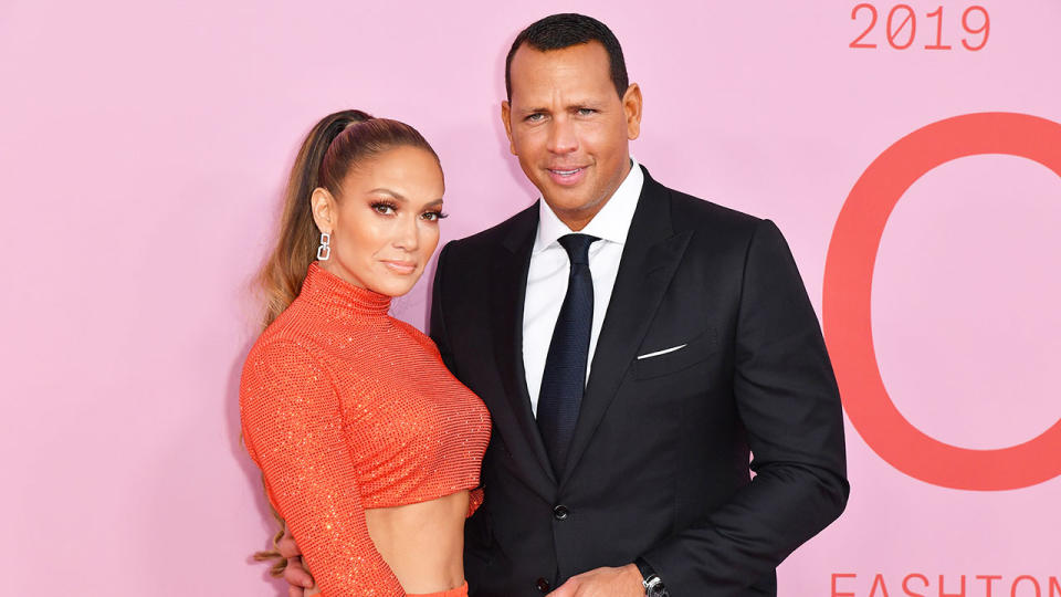 Seen here, Jennifer Lopez poses for a photo with baseball legend husband Alex Rodriguez.