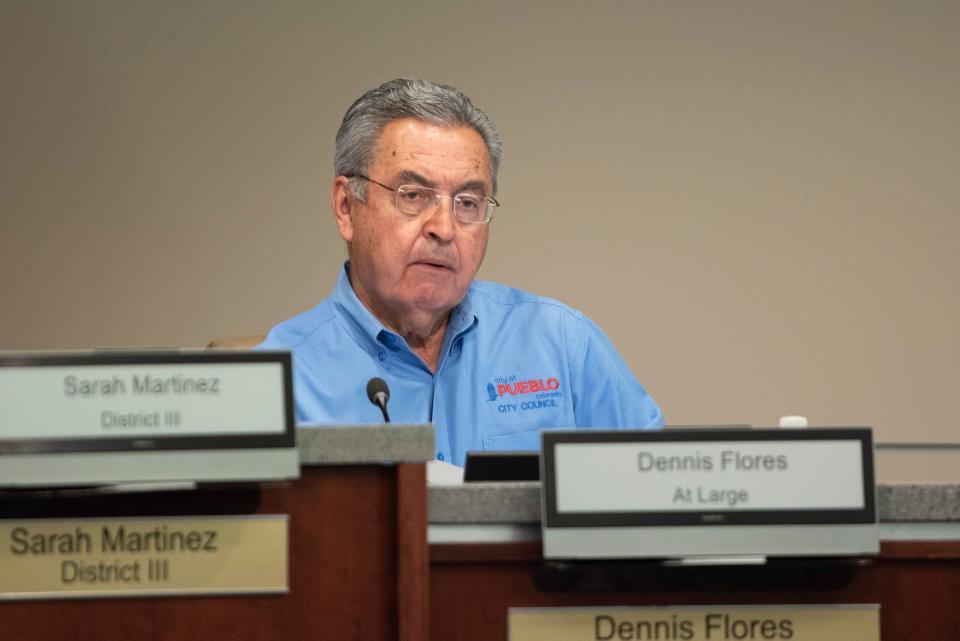 Pueblo City Councilor Dennis Flores listens to a pressentation during a council meeting on Monday, October 16, 2023.
