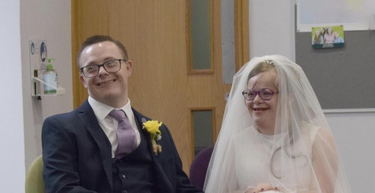 Heidi Crowter with her husband, James, on their wedding day. (Supplied)