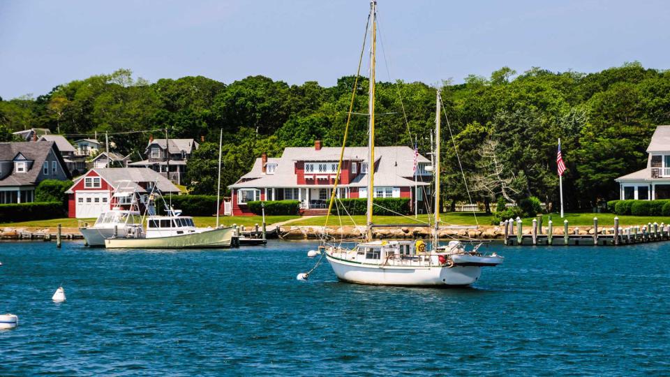 Boats moored at Oak Bluff, Martha's Vineyard, Massachusetts