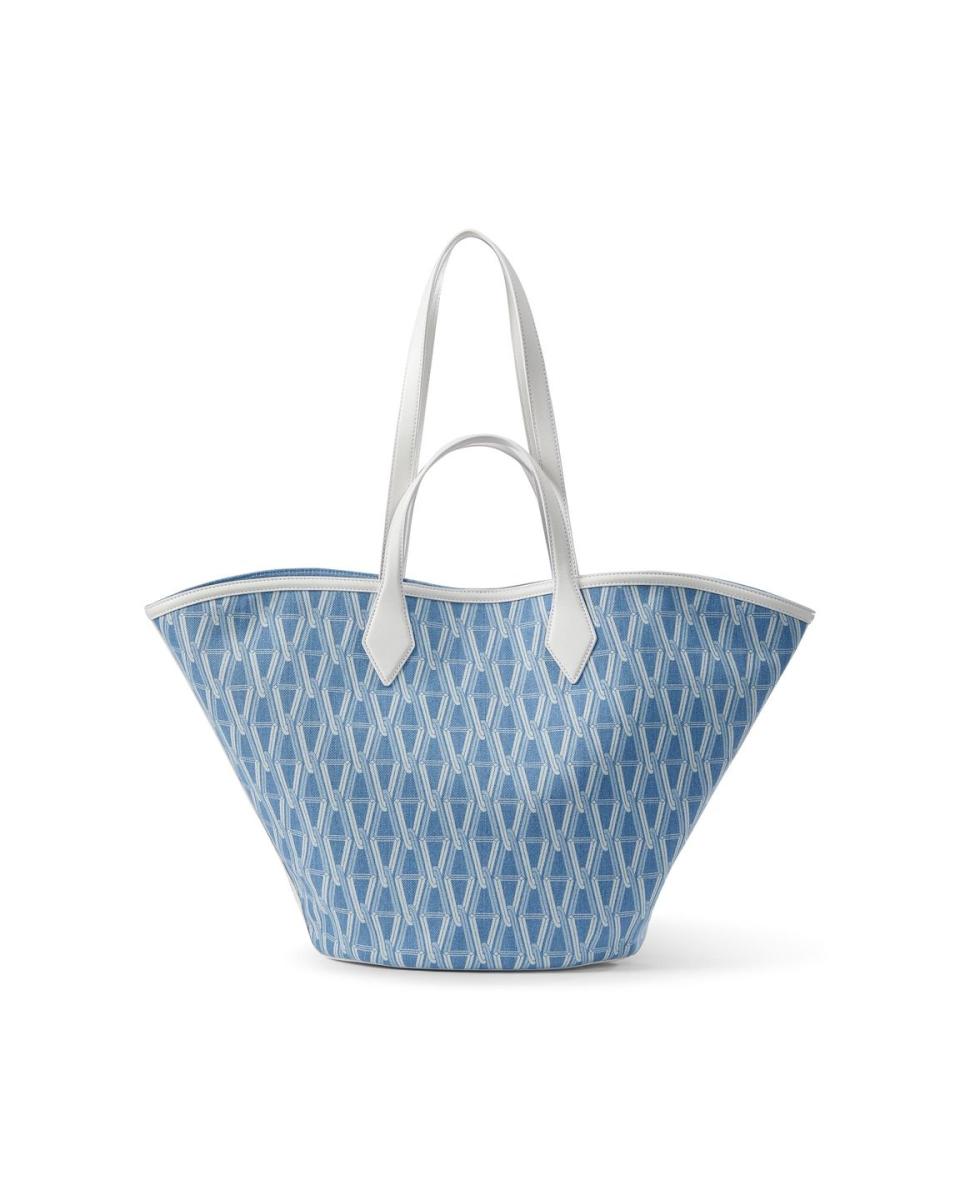 a blue handbag with a handle