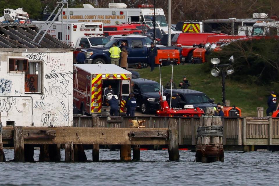 PHOTO: An injured sailor from Dali cargo vessel is loaded into an ambulance, after getting taken off the ship, following Francis Scott Key Bridge collapse, in Baltimore, March 26, 2024.  (Julia Nikhinson/Reuters)