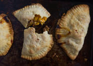 <div class="caption-credit"> Photo by: Photo by Kimberley Hasselbrink</div><b>Apple and Cheddar Meat Pies</b> <br> <br> Cook ground beef and chopped onion until the onion is softened and the beef is no longer pink. Toss with chopped apples and shredded cheddar cheese. Divide a store-bought frozen pie crust into quarters and roll out to make four rounds. Top each round with the beef mixture, brush the edges with water, then fold over, crimping to enclose. Bake in a 425° oven for about 20 minutes.