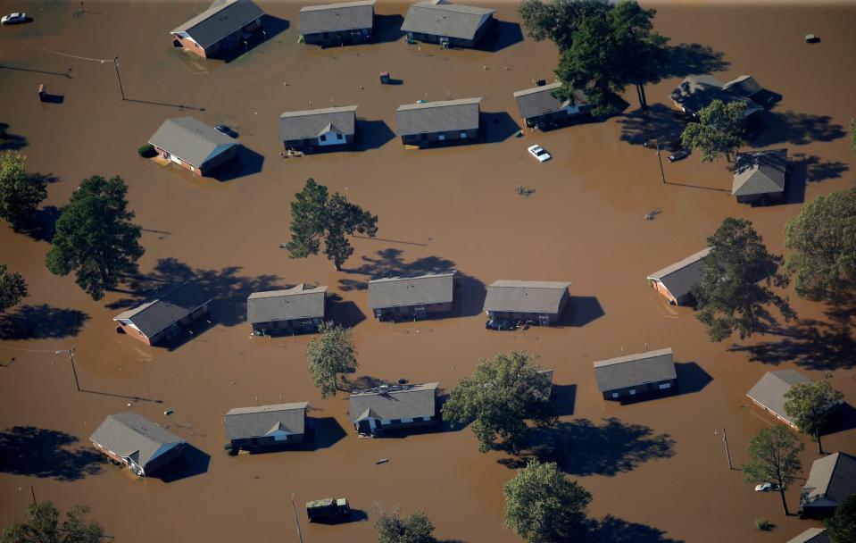 An aerial view of a neighborhood that was flooded after Hurricane Matthew in Lumberton, North Carolina October 10, 2016. (Photo: Chris Keane/Reuters)