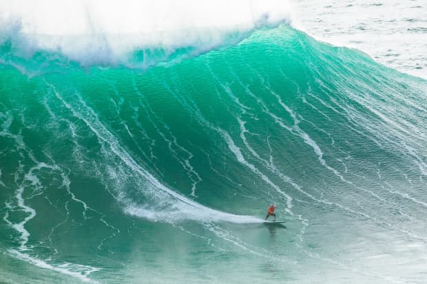 Pierre Rollet, making the most of the swell as it picked up in the afternoon.<p>Photo: WSL/Damien Poullenot</p>