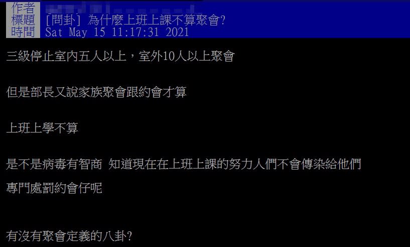 一名網友發文，詢問聚會的定義到底是什麼。（圖／翻攝自PTT）