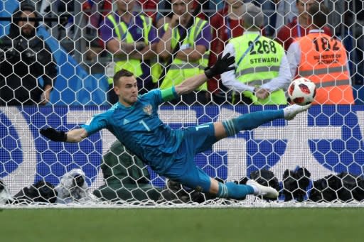 Super stopper: Russia captain Igor Akinfeev became a national hero for his two penalty saves against Spain