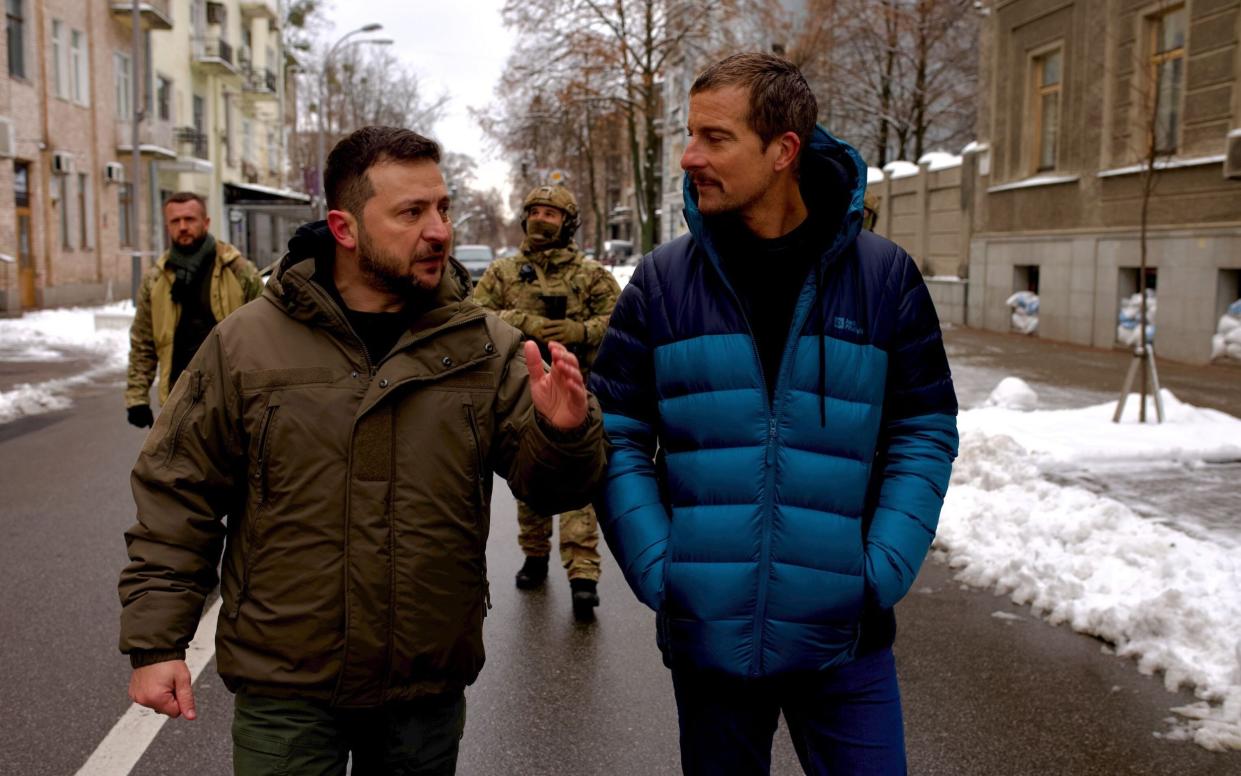 Bear Grylls offered the Ukraine president a square of chocolate to 'break the ice' during their first meeting in Kyiv - Bart Corpe