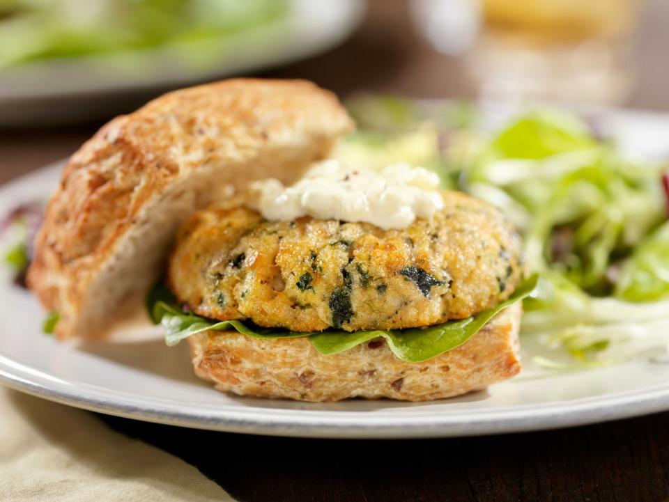 <p><strong>Crab Cake Sandwich</strong></p><p>A summer on Chesapeake Bay isn’t complete without a crab cake sandwich. A Maryland staple at <a href="https://go.redirectingat.com?id=74968X1596630&url=https%3A%2F%2Fcrabcake-factory-online.myshopify.com%2F&sref=https%3A%2F%2Fwww.bestproducts.com%2Feats%2Fg35650811%2Fbest-sandwich-in-every-state%2F" rel="nofollow noopener" target="_blank" data-ylk="slk:The Original Crabcake Factory;elm:context_link;itc:0;sec:content-canvas" class="link ">The Original Crabcake Factory</a>, seasoned with Old Bay, fried golden brown, tartar sauce and lemon wedges on a bun. </p>