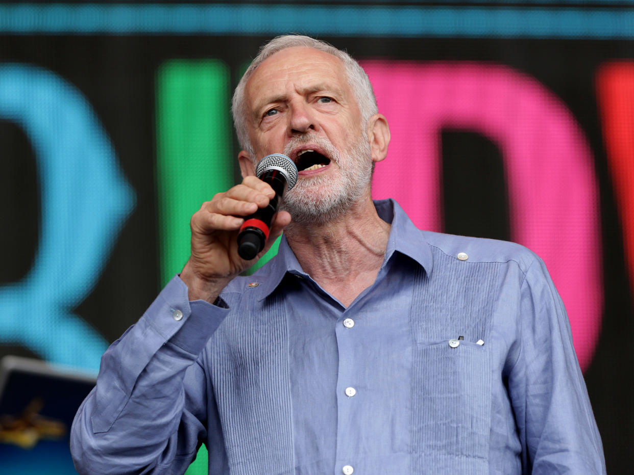 Labour leader Jeremy Corbyn speaks to the crowd from the Pyramid stage at Glastonbury Festival: PA Wire/PA Images