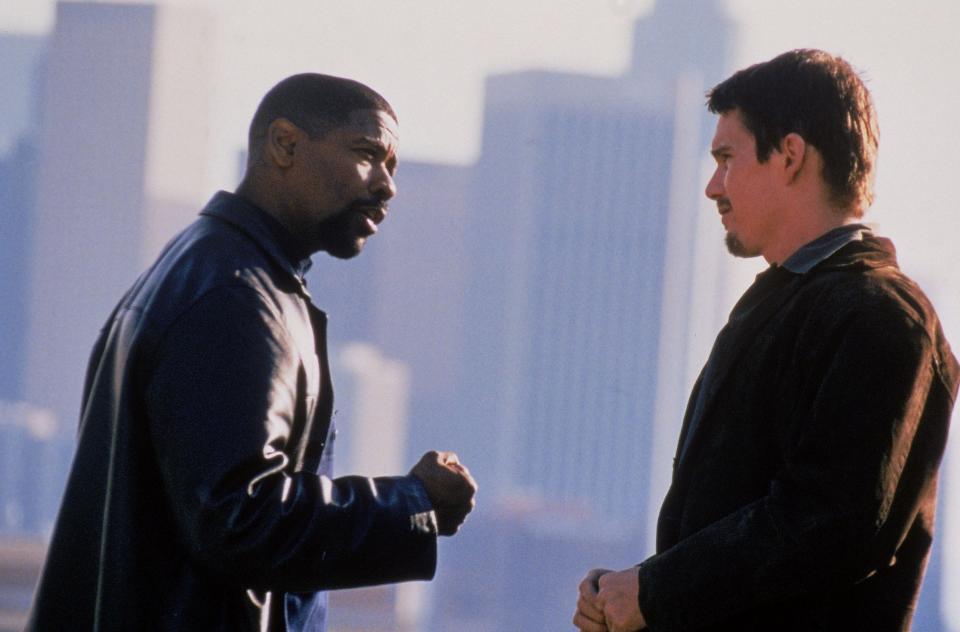 Denzel Washington, left, and Ethan Hawke in a scene from the motion picture 'Training Day.'
