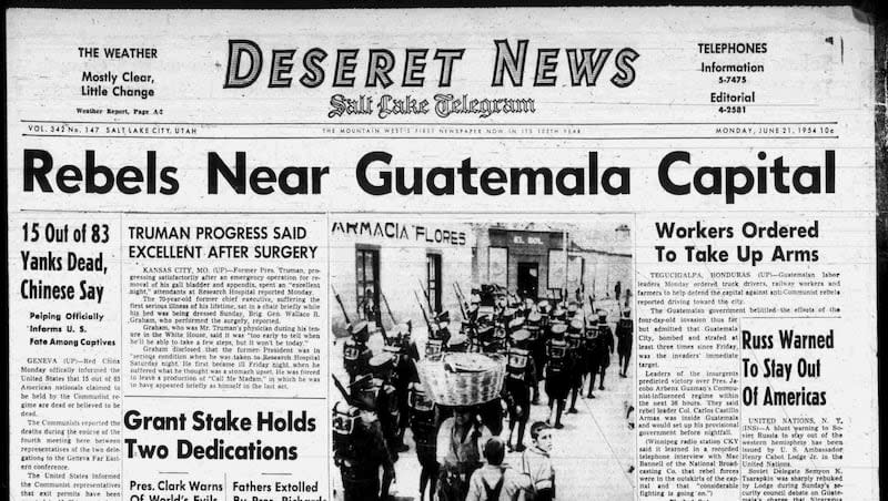 The front page of the Deseret News on June 21, 1954, with a story on the American Cancer Society reporting that deaths were higher in smokers than non-smokers.