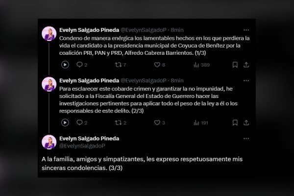 Mensaje de condolencias de la gobernadora de Guerrero.