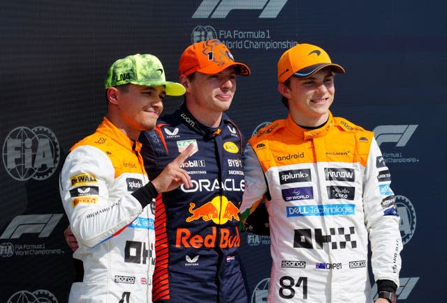 Lando Norris, Max Verstappen and Oscar Piastri