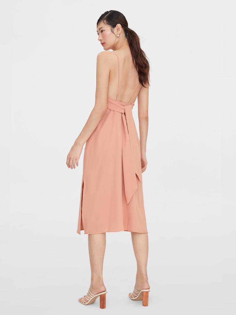 Midi Back Tie Dress - Orange 