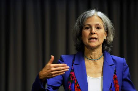 Green Party presidential candidate Jill Stein speaks at a news conference at the Green Party presidential nominating convention in Baltimore, Maryland, July 14, 2012. REUTERS/Jonathan Ernst