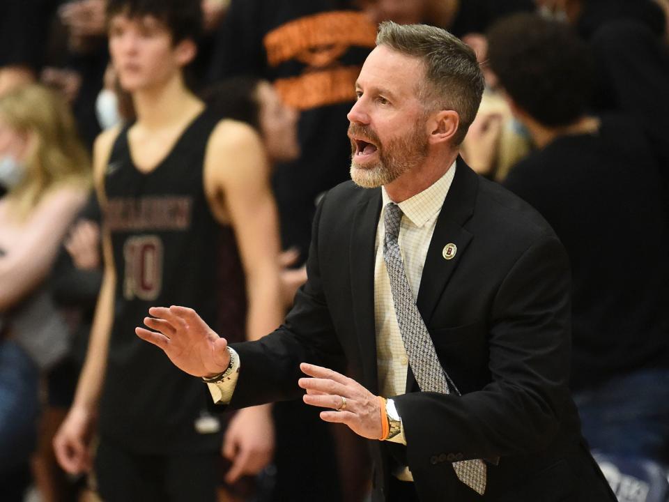 Bearden boys basketball coach Jeremy Parrott during the high school basketball game between the Bearden Bulldogs and the Farragut Admirals in Knoxville, Tenn. on Friday, January 28, 2022. 
