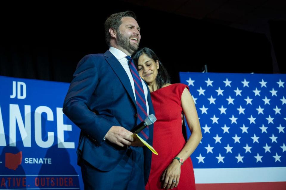 JD Vance and his wife, Usha Vance, embrace.