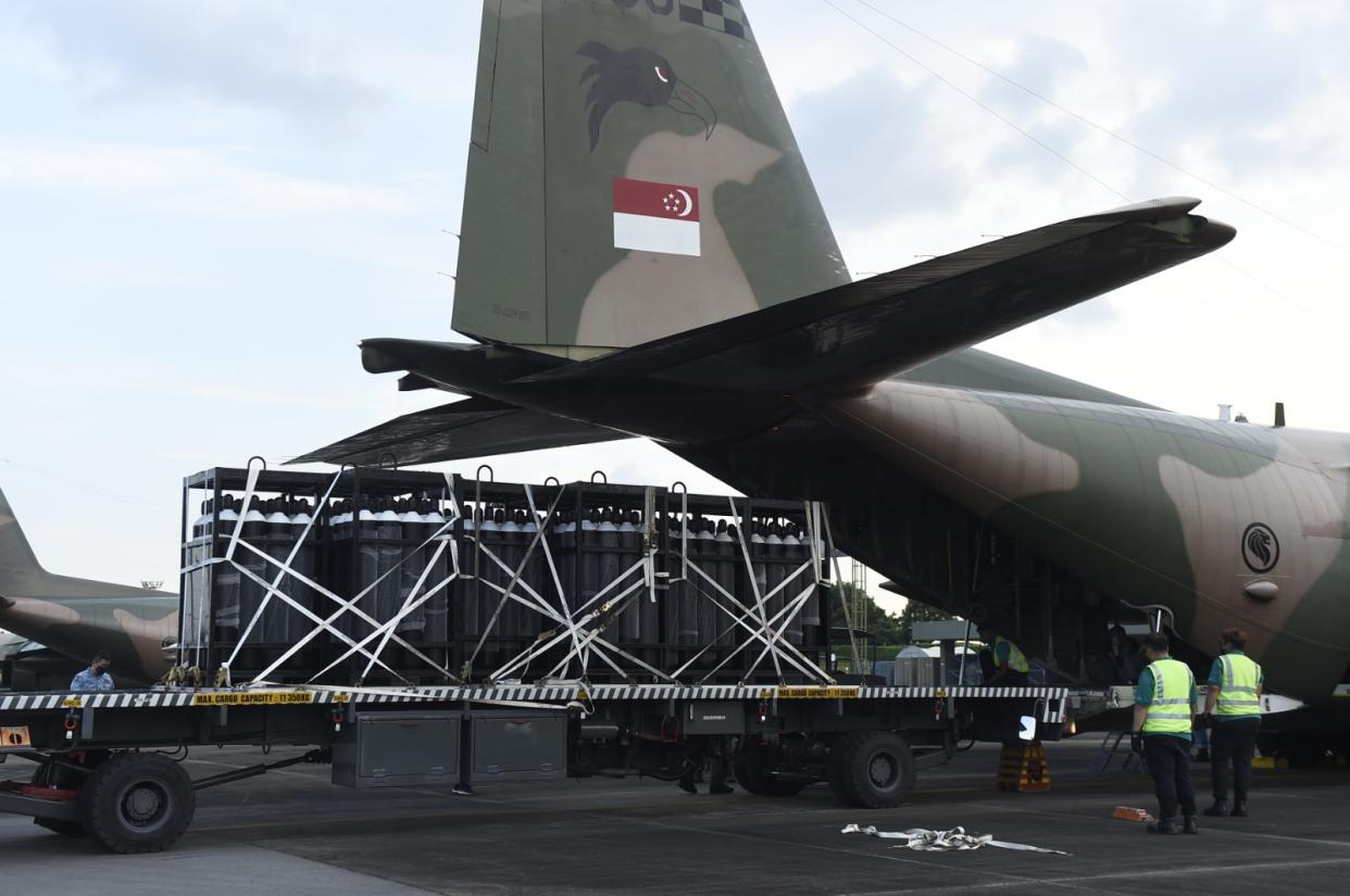 Singapore’s assistance package being loaded into the Republic of Singapore Air Force C-130 aircraft. (PHOTO: Ministry of Defence, Singapore)