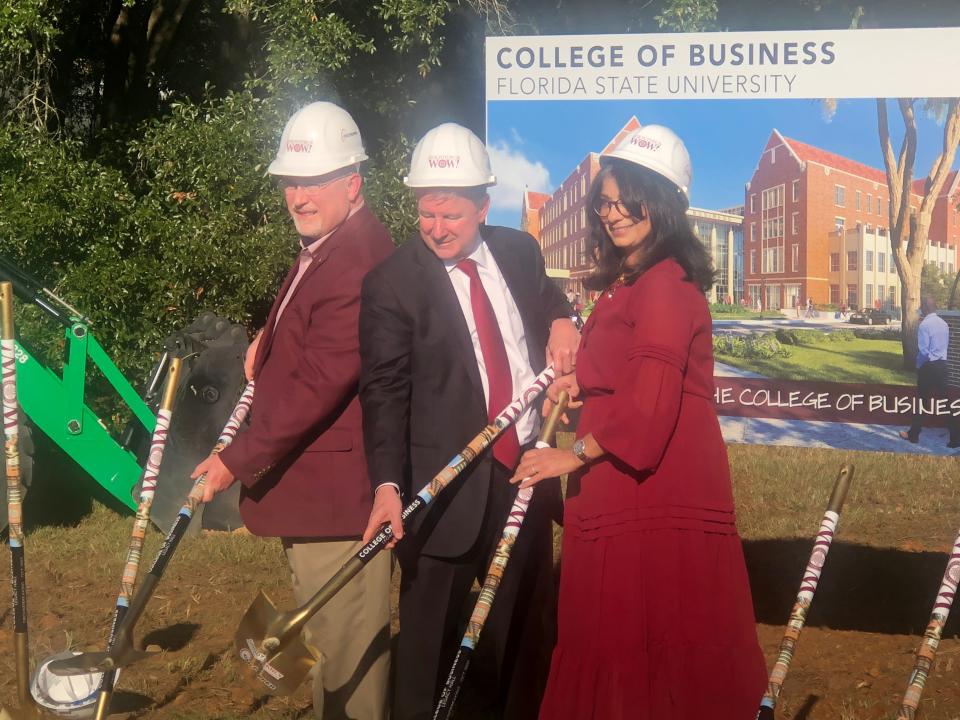 Florida State University College of Business Dean Michael Hartline, President Richard McCullough and First Lady Jai Vartikar at the groundbreaking of Legacy Hall on October 14, 2022.